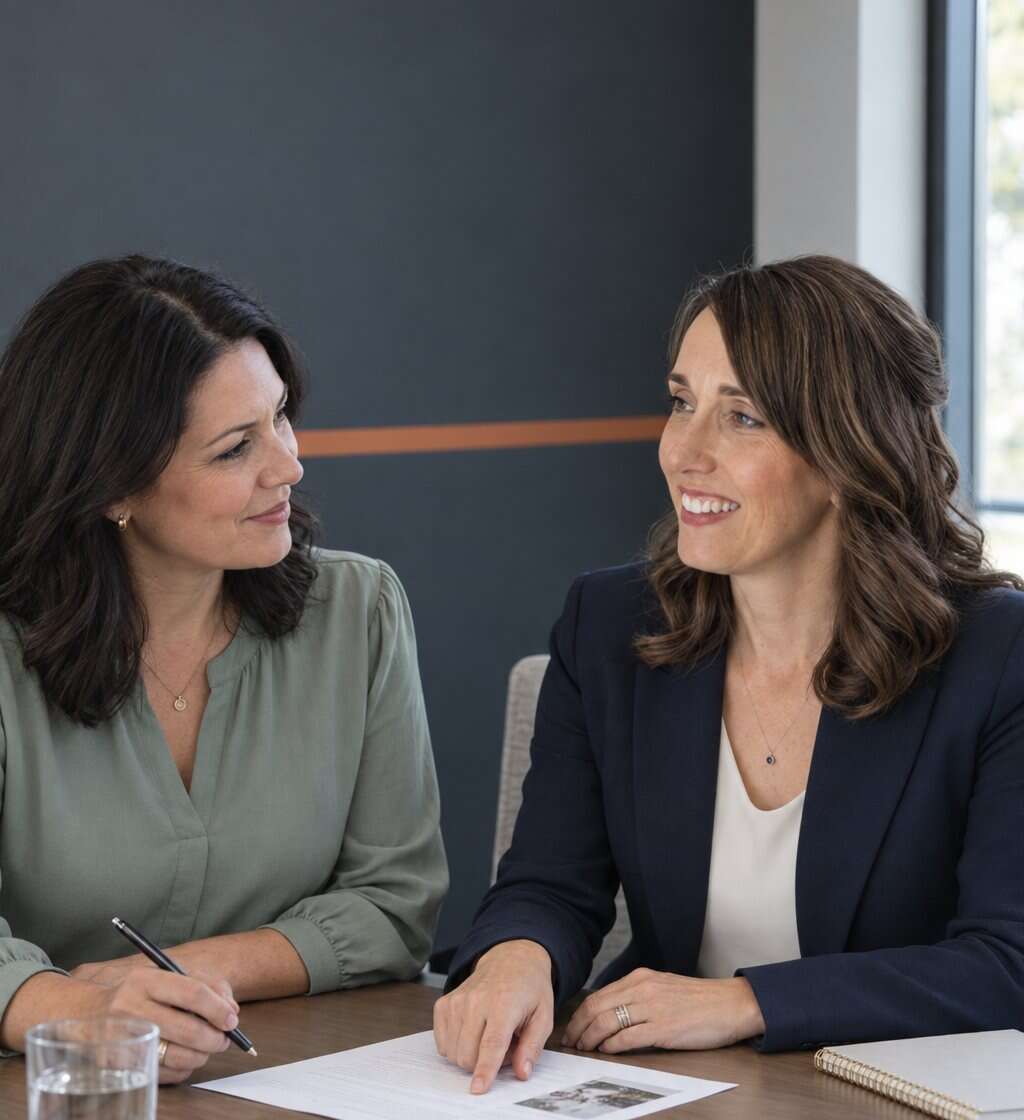 Two people reviewing a grant document together at a table